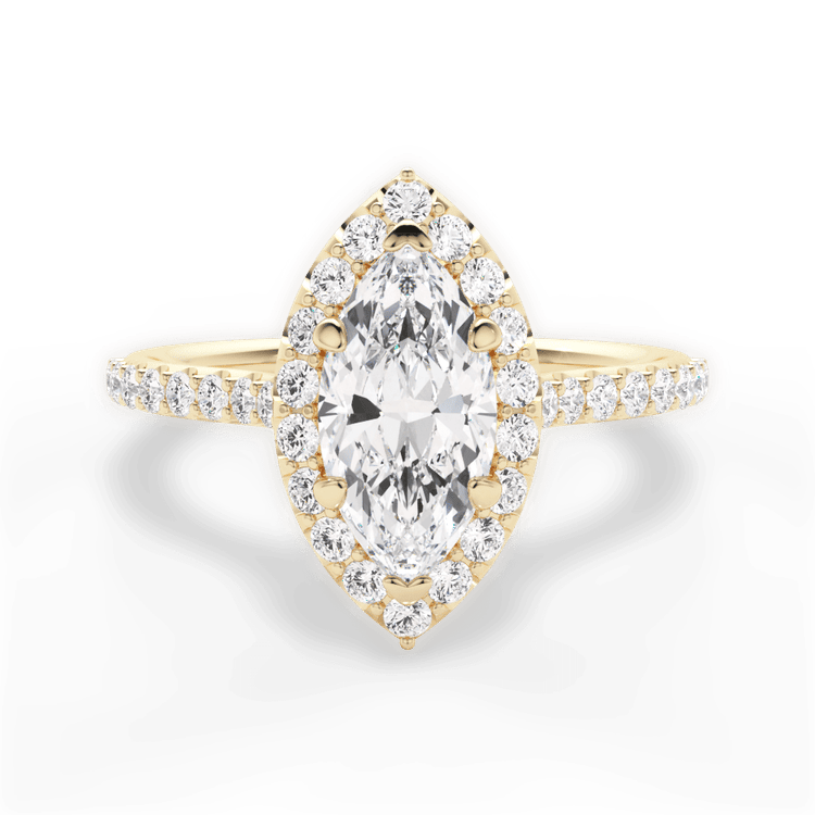 The Layla Marquise Cut 18kt Yellow Gold French-Set Halo Diamond Band Engagement Ring