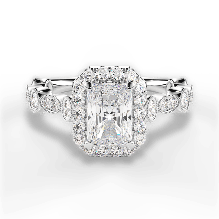 Platinum Round & Marquise Diamond Halo Engagement Ring