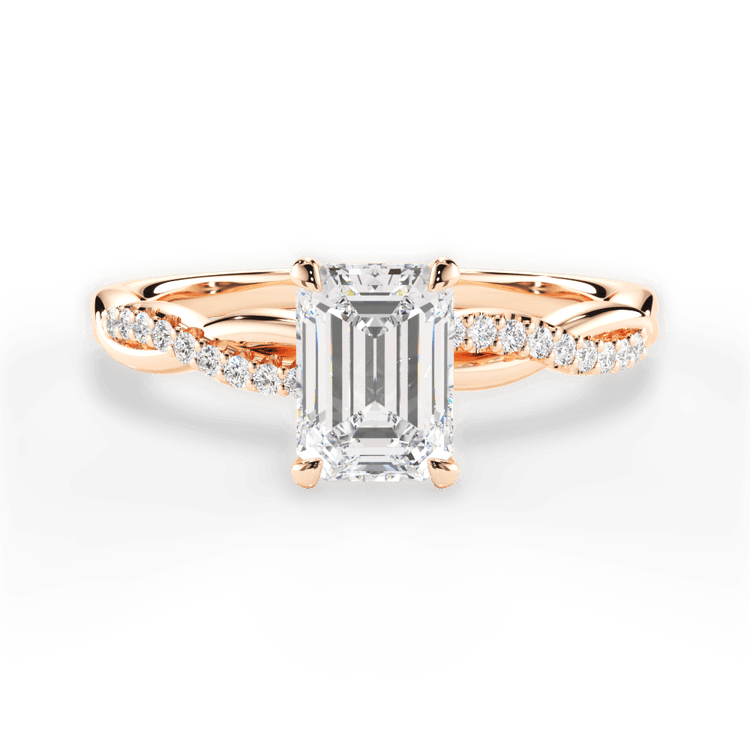 The Mia Emerald Cut 18kt Rose Gold Petite Half Diamond Twist Engagement Ring