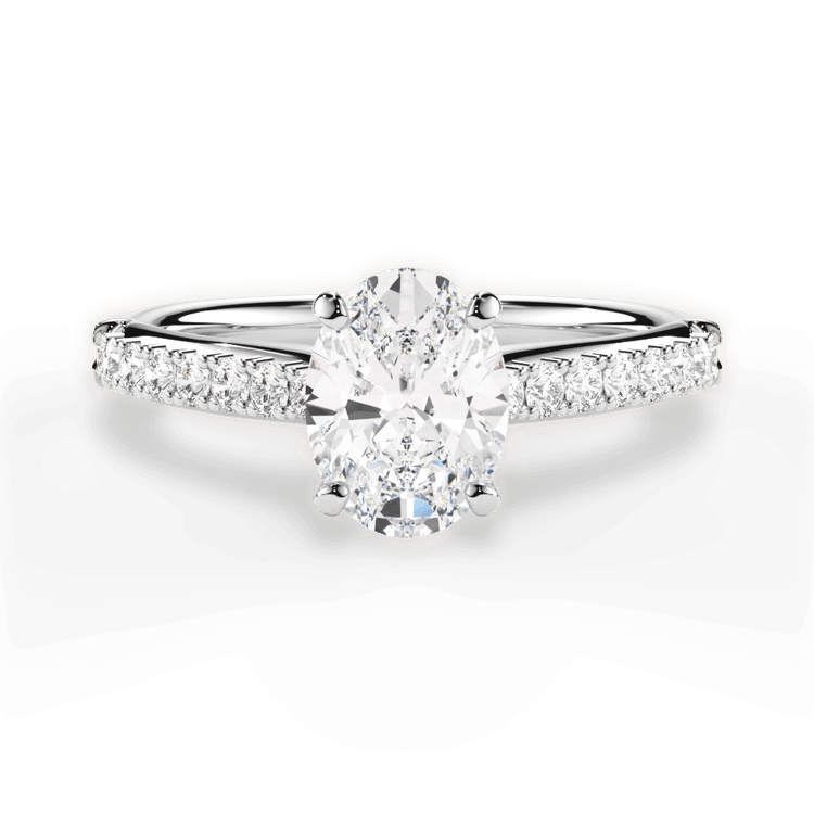 The Adele Oval Cut 14kt White Gold French-Set Diamond Band Engagement Ring