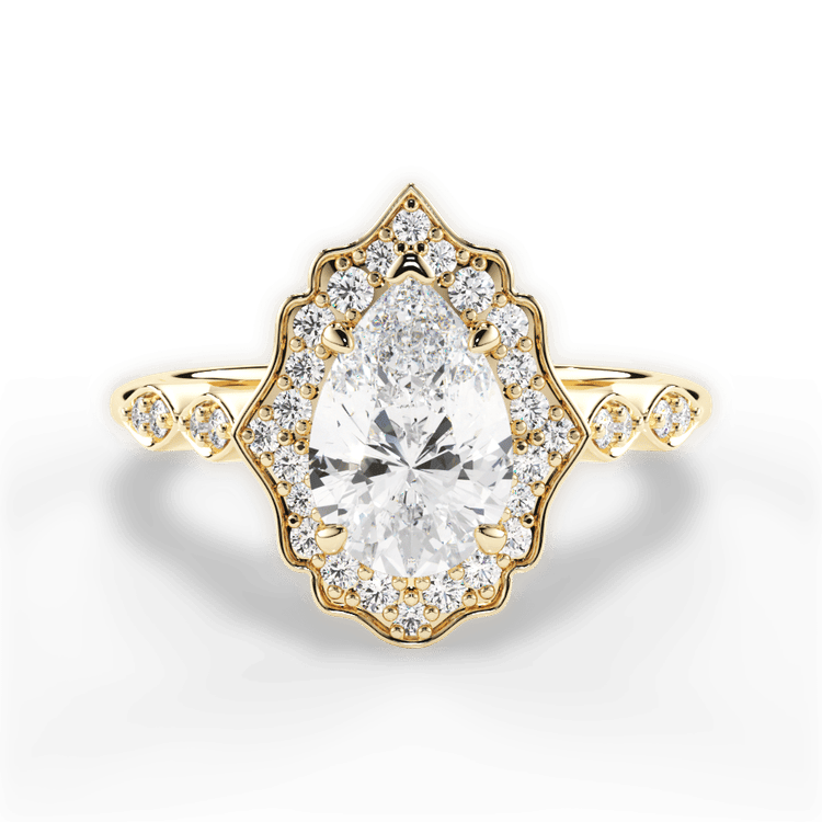 The Capri Princess Cut 18kt Yellow Gold Vintage Floral Halo Diamond Engagement Ring