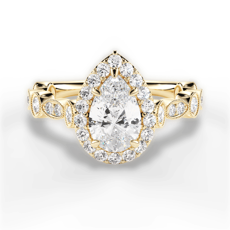 18kt Yellow Gold Round & Marquise Diamond Halo Engagement Ring