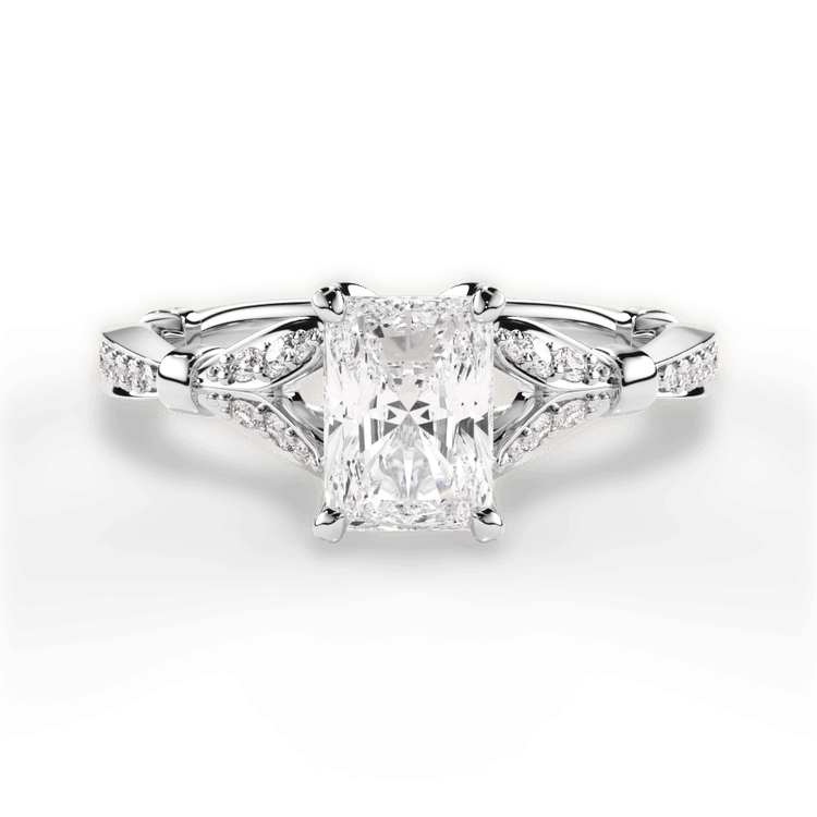 The Korina Radiant Cut Platinum Vintage Diamond Embellished Prong Engagement Ring