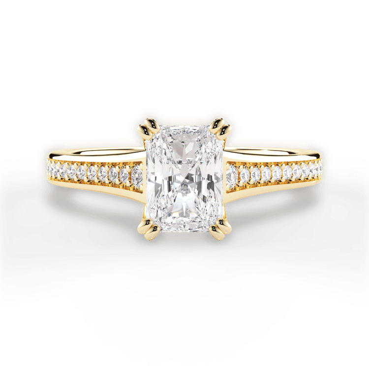 The Evita Radiant Cut 18kt Yellow Gold Micropavé Diamond Band Engagement Ring