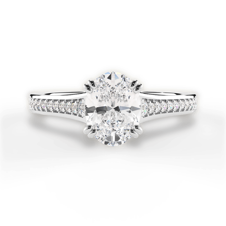The Evita Oval Cut Platinum Micropavé Diamond Band Engagement Ring