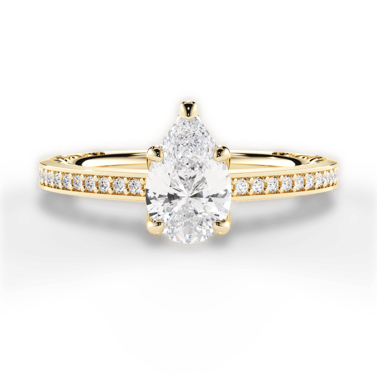The Teisha Princess Cut 18kt Yellow Gold Lattice Micropavé Diamond Band Engagement Ring