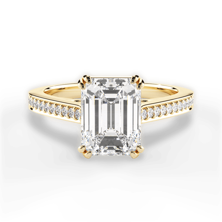 The Zahra Emerald Cut 18kt Yellow Gold Pavé Vaulted Diamond Engagement Ring