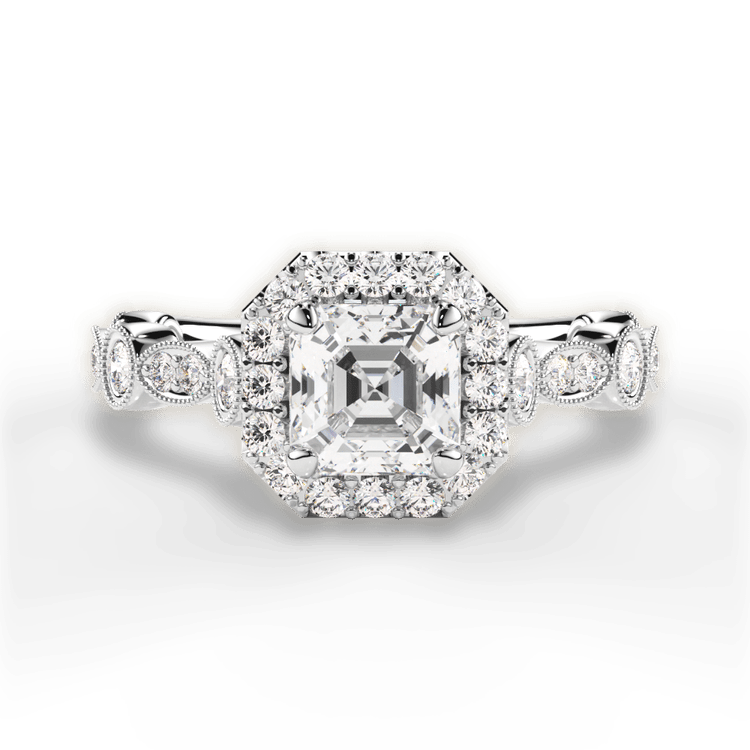 Platinum Round & Marquise Diamond Halo Engagement Ring