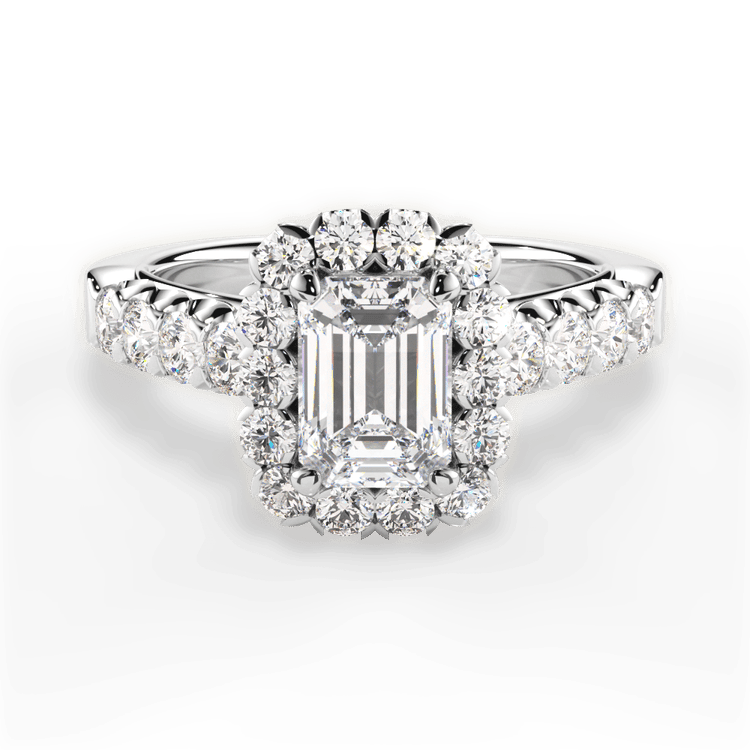 The Cesia Emerald Cut Platinum Masterwork Halo Diamond Band Engagement Ring