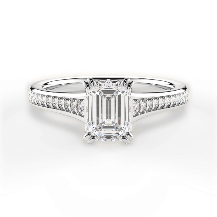 The Evita Emerald Cut Platinum Micropavé Diamond Band Engagement Ring