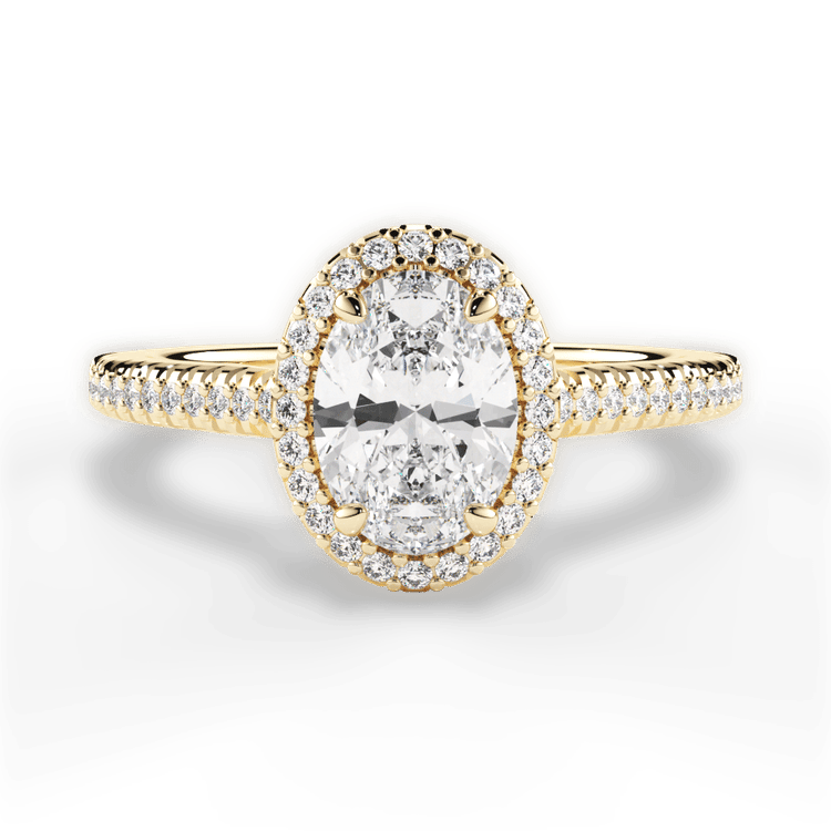 The Kris Oval Cut 18kt Yellow Gold Vaulted Halo Diamond Band Engagement Ring
