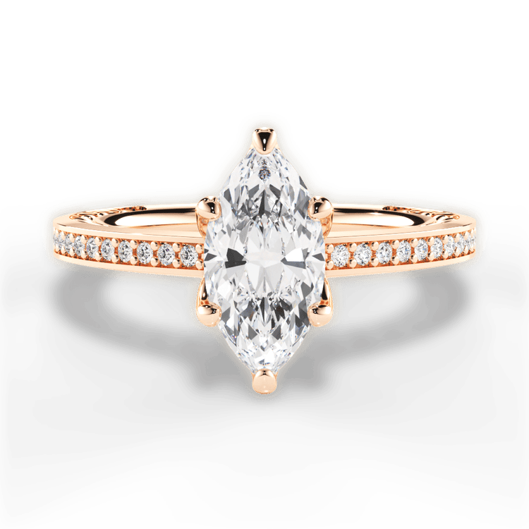 The Teisha Marquise Cut 18kt Rose Gold Lattice Micropavé Diamond Band Engagement Ring