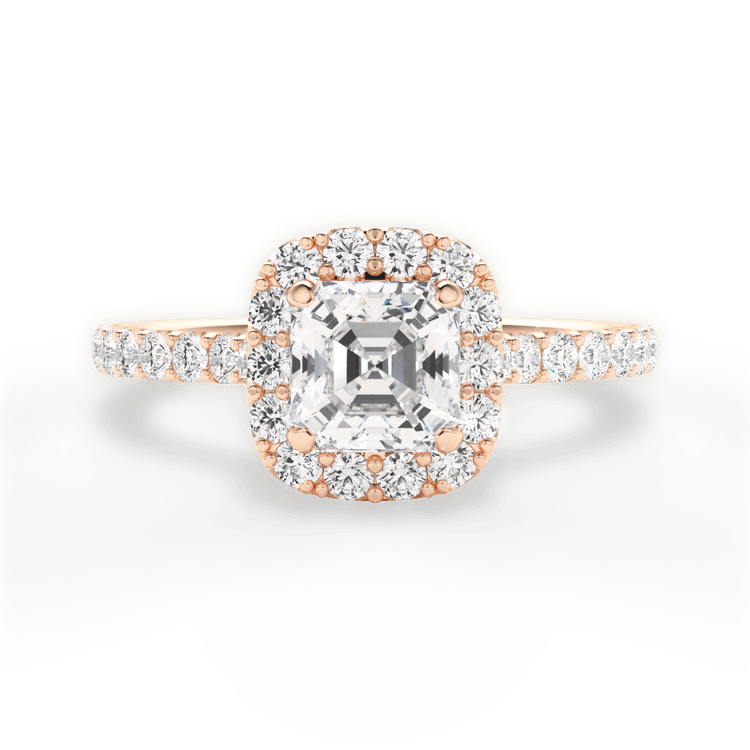 The Aria Asscher Cut 18kt Rose Gold Halo Diamond Engagement Ring