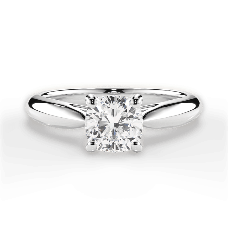 The Jasmine Cushion Cut Platinum Tapered Cathedral Solitaire Engagement Ring