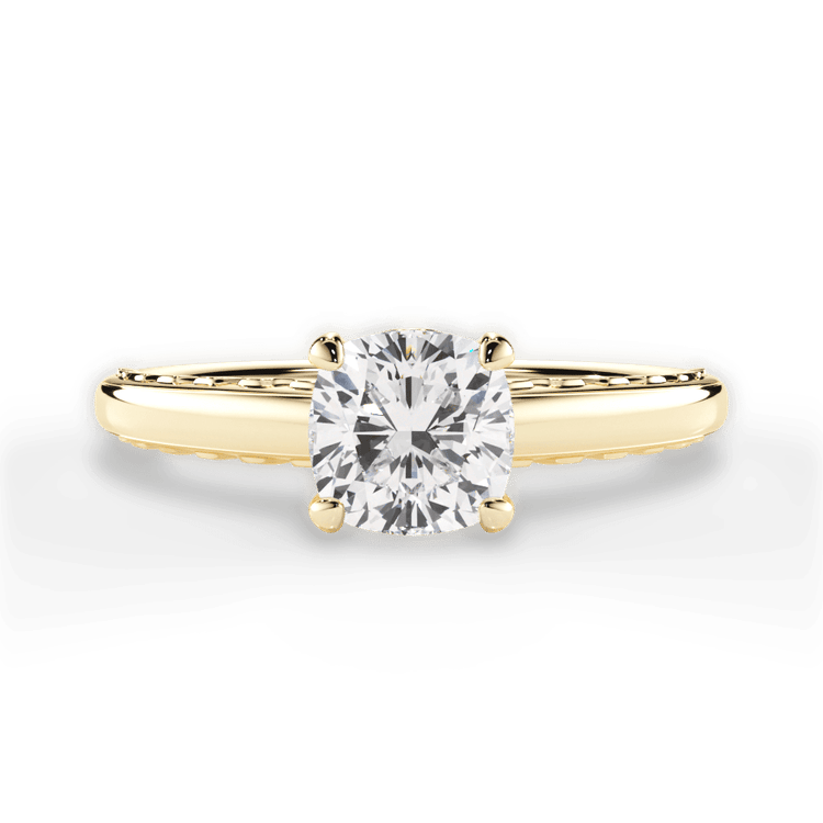 The Alessia Cushion Cut 18kt Yellow Gold Engraved Solitaire Engagement Ring