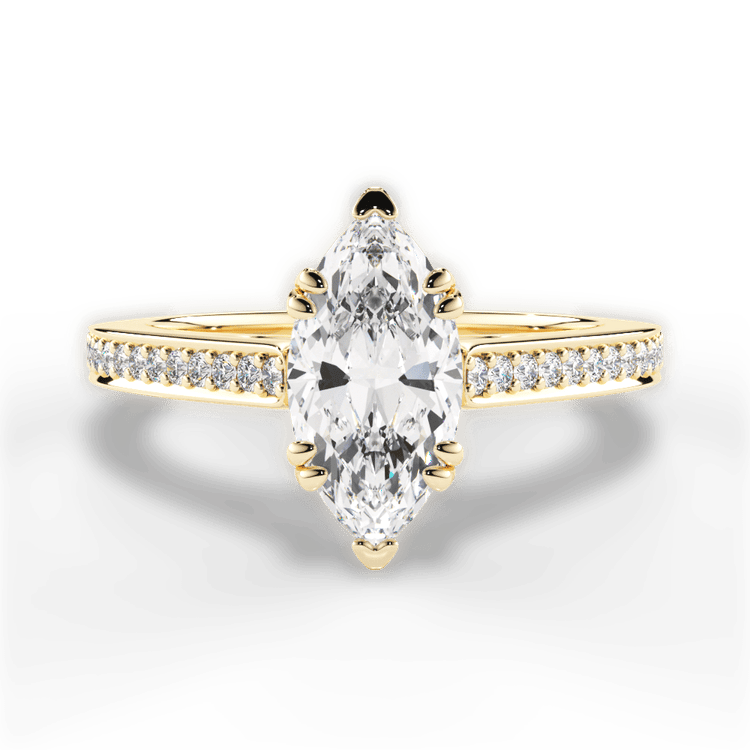 The Zahra Marquise Cut 18kt Yellow Gold Pavé Vaulted Diamond Engagement Ring