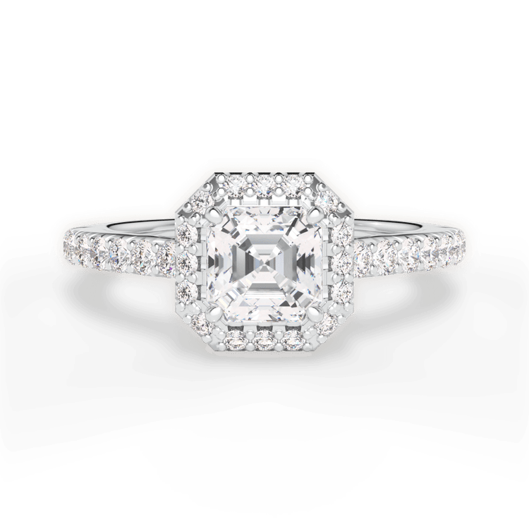 The Laura Asscher Cut Platinum Classic French-set Halo Diamond Band Engagement Ring