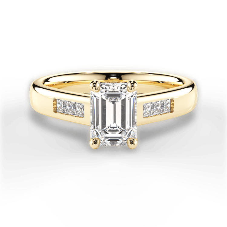 The Valentina Emerald Cut 18kt Yellow Gold Solitaire Channel-Set Diamond Band Engagement Ring