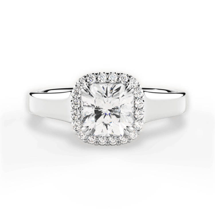 The Remi Asscher Cut Platinum Wide Band Cushion Halo Engagement Ring