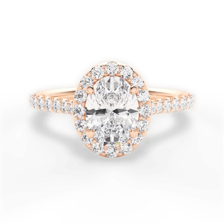 The Layla Oval Cut 18kt Rose Gold French-Set Halo Diamond Band Engagement Ring