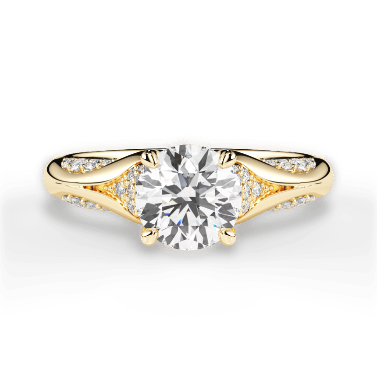 The Gabriella Round Cut 18kt Yellow Gold Micropavé Diamond Petal Engagement Ring