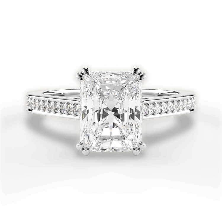 The Zahra Radiant Cut Platinum Pavé Vaulted Diamond Engagement Ring