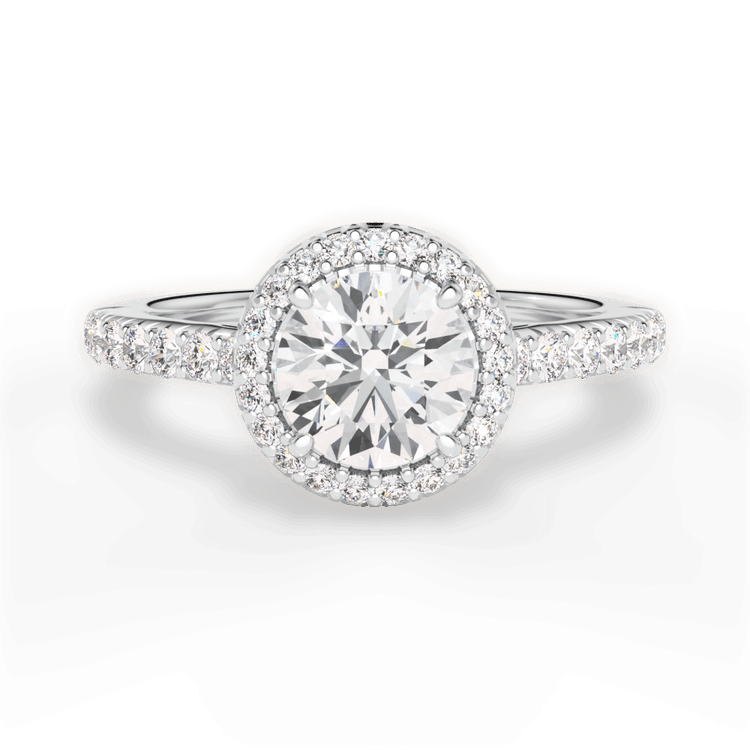 The Laura Round Cut Platinum Classic French-set Halo Diamond Band Engagement Ring