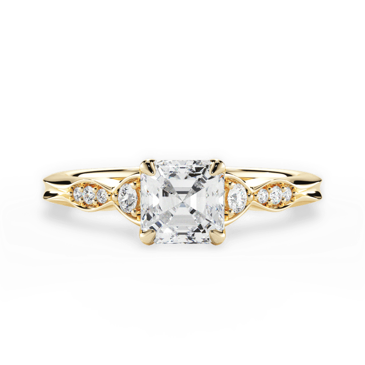 The Alida Asscher Cut 18kt Yellow Gold Vintage Diamond Accent Engagement Ring