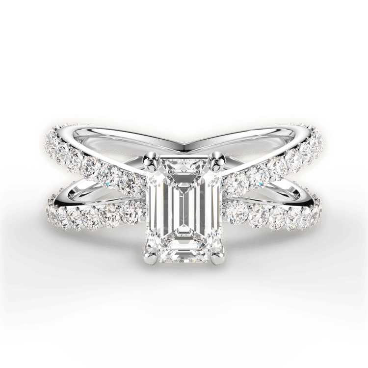The Nora Emerald Cut Platinum Open Band Diamond Engagement Ring