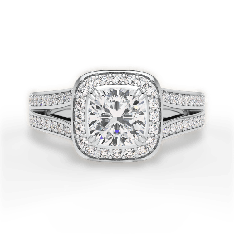 The Giulia Cushion Cut Platinum Masterwork Cushion Halo Diamond 'V' Band Engagement Ring