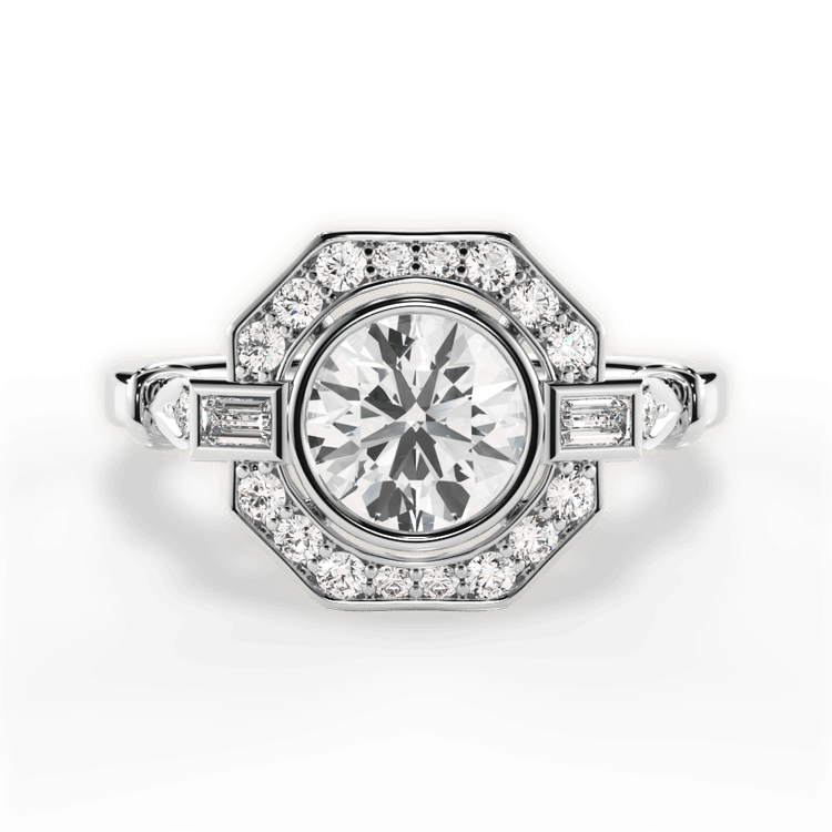 The Ayla Round Cut Platinum Octagon Halo Diamond Engagement Ring