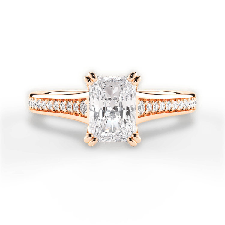 The Evita Radiant Cut 18kt Rose Gold Micropavé Diamond Band Engagement Ring