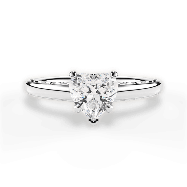 The Alessia Heart Shaped Platinum Engraved Solitaire Engagement Ring