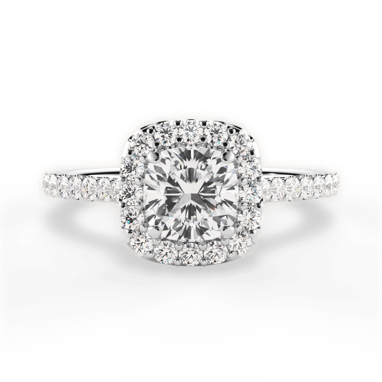 The Aria Cushion Cut Platinum Halo Diamond Engagement Ring