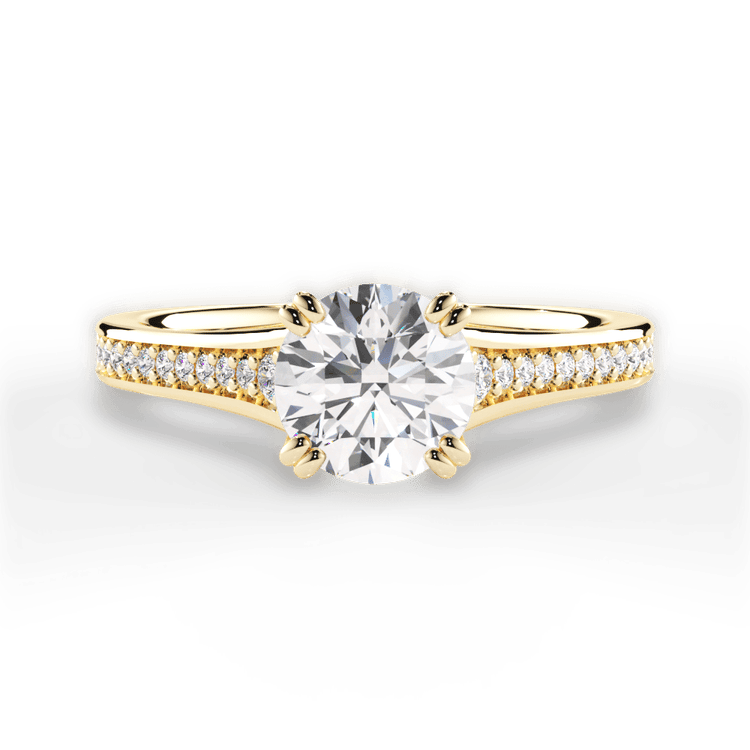 The Evita Round Cut 18kt Yellow Gold Micropavé Diamond Band Engagement Ring