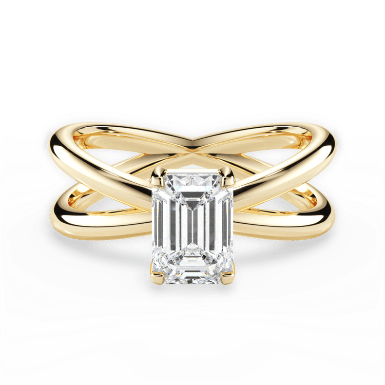 The Ciara Emerald Cut 18kt Yellow Gold Split Double Band Solitaire Engagement Ring