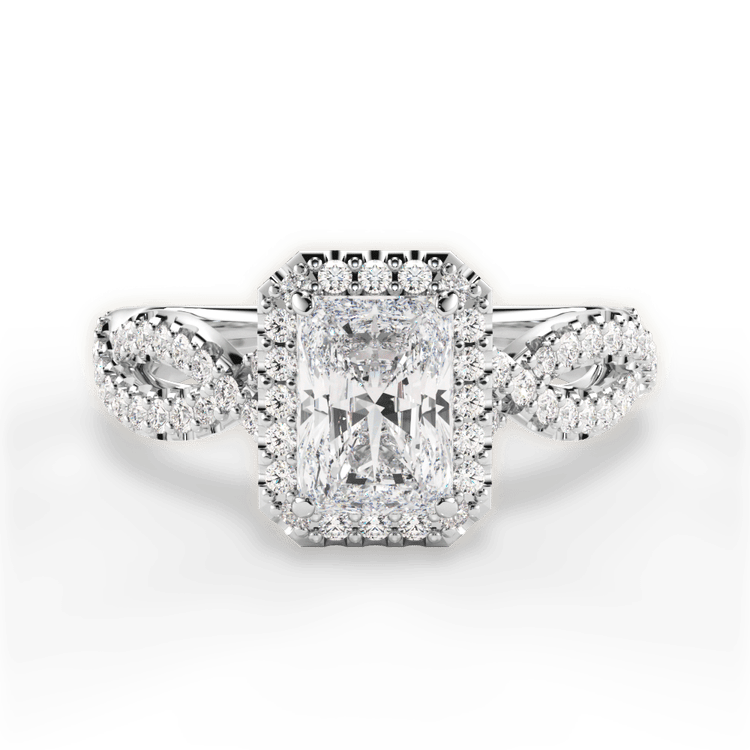 The Grace Radiant Cut Platinum Diamond Twist Halo Engagement Ring