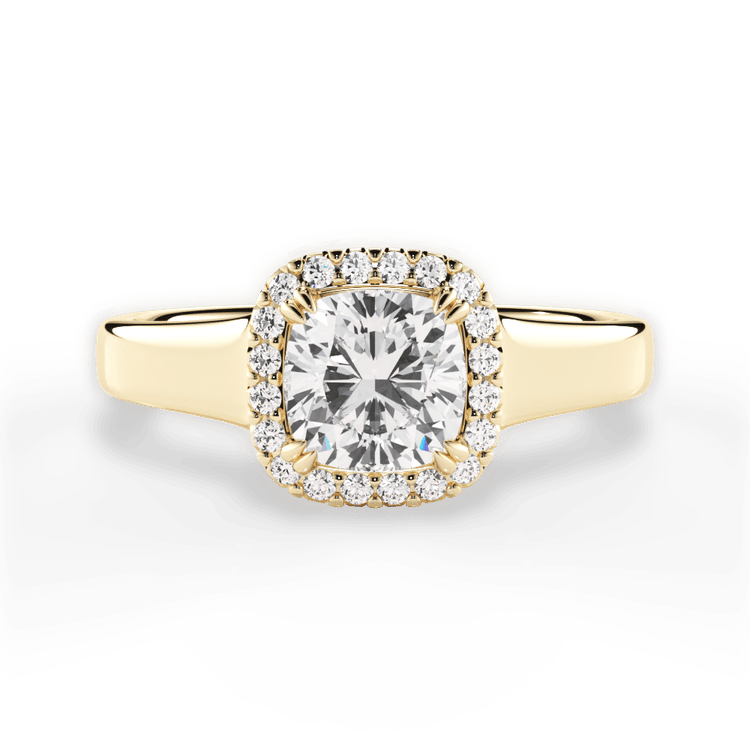 The Remi Cushion Cut 18kt Yellow Gold Wide Band Cushion Halo Engagement Ring