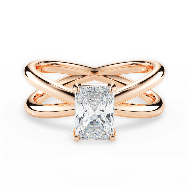 The Ciara Radiant Cut 18kt Rose Gold Split Double Band Solitaire Engagement Ring