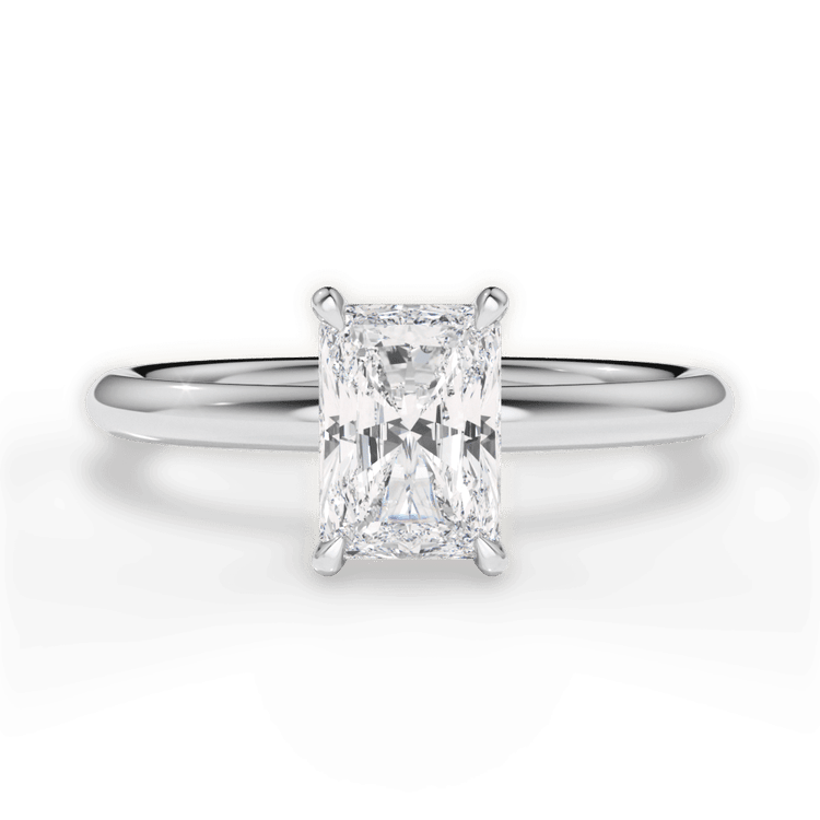 The Stella Radiant Cut Platinum Classic Solitaire Engagement Ring with Hidden Halo