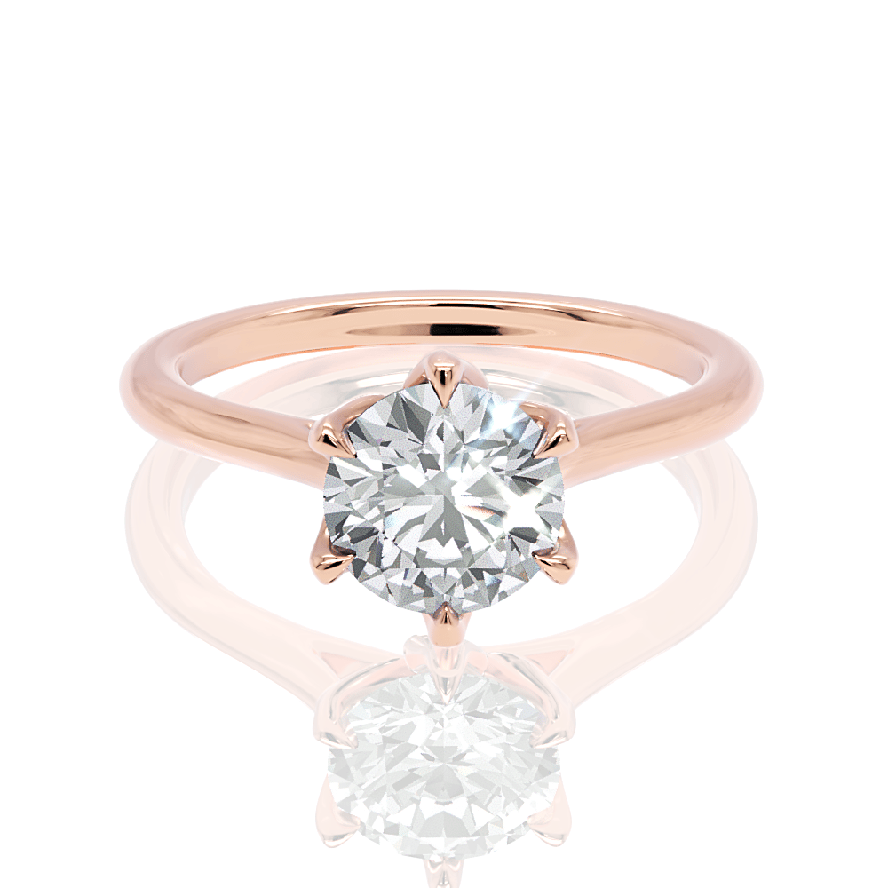 The Lia Round Cut 18kt Rose Gold Six-Prong Solitaire Engagement Ring