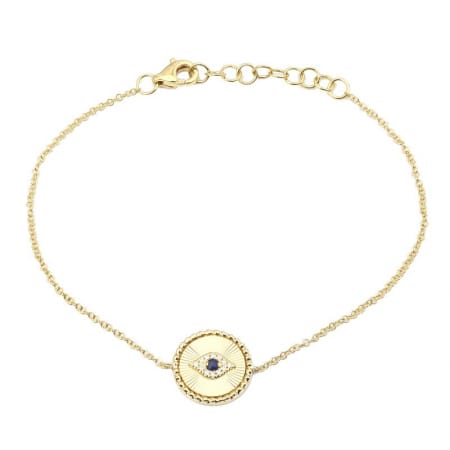 14kt Gold 0.07 CTW Diamond & Sapphire Fluted Evil Eye Bracelet