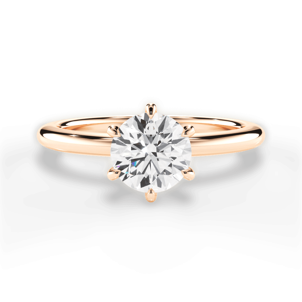 The Una Round Cut 18kt Rose Gold Classic Six-Prong Solitaire Engagement Ring