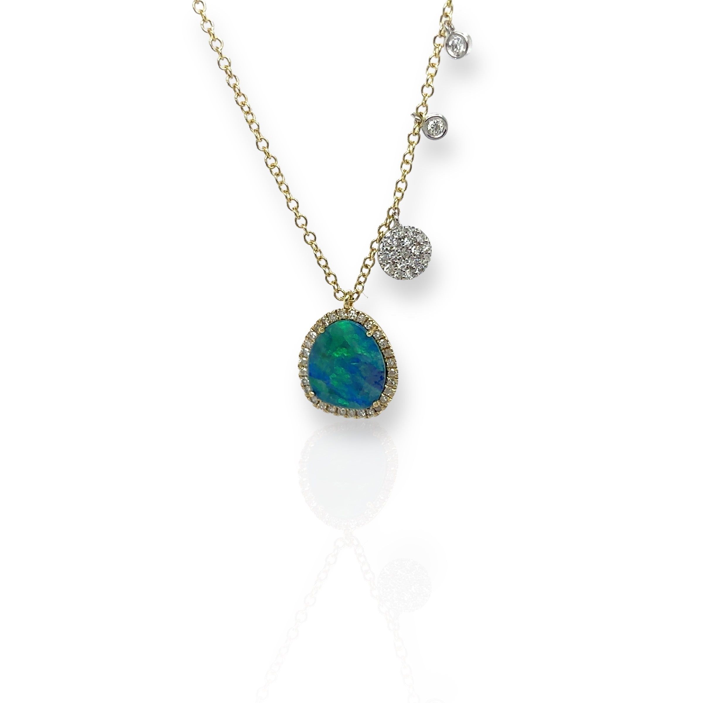 Meira T 14kt Gold 0.25 CTW Dainty Opal & Diamond Halo Charms Necklace