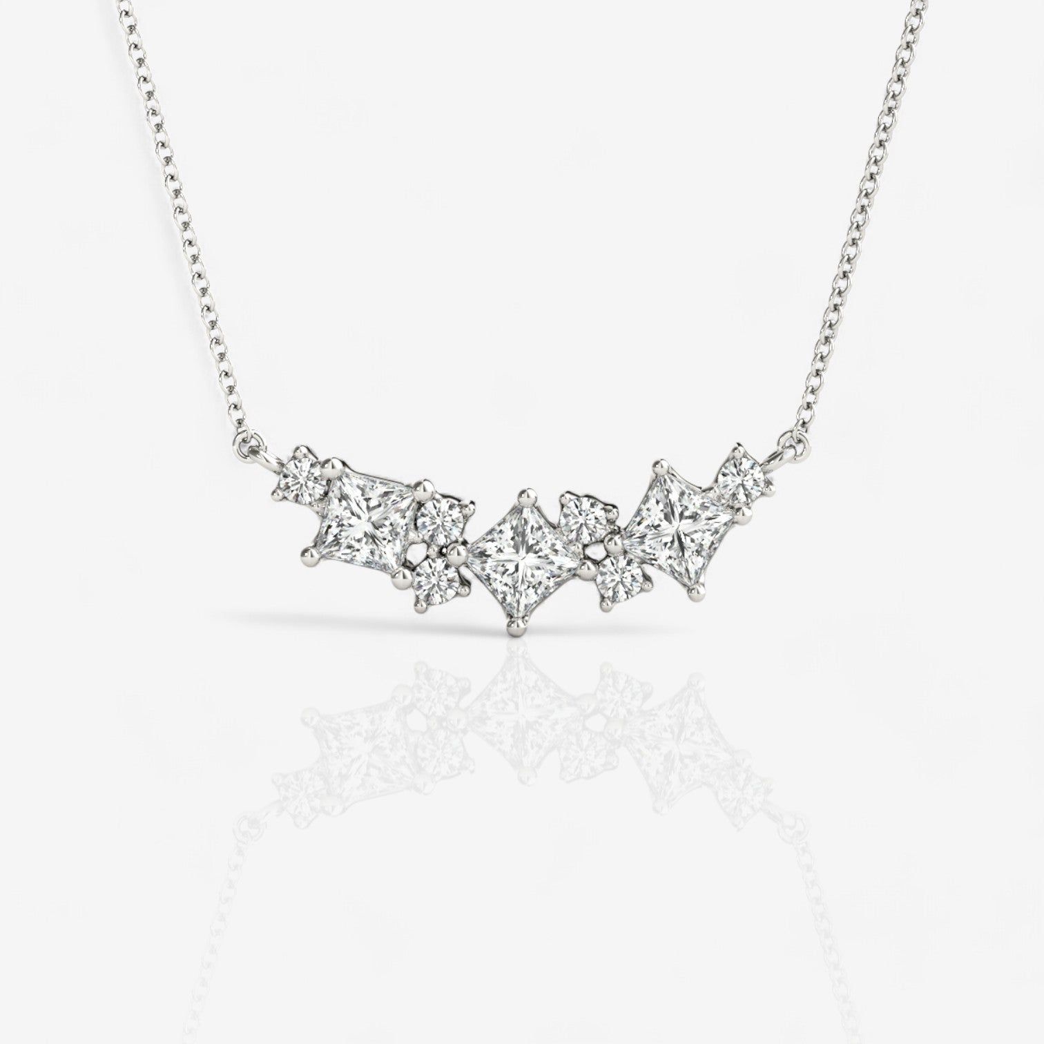 Alternating Round and Princess Cut Lab-Grown Diamond Bar Necklace