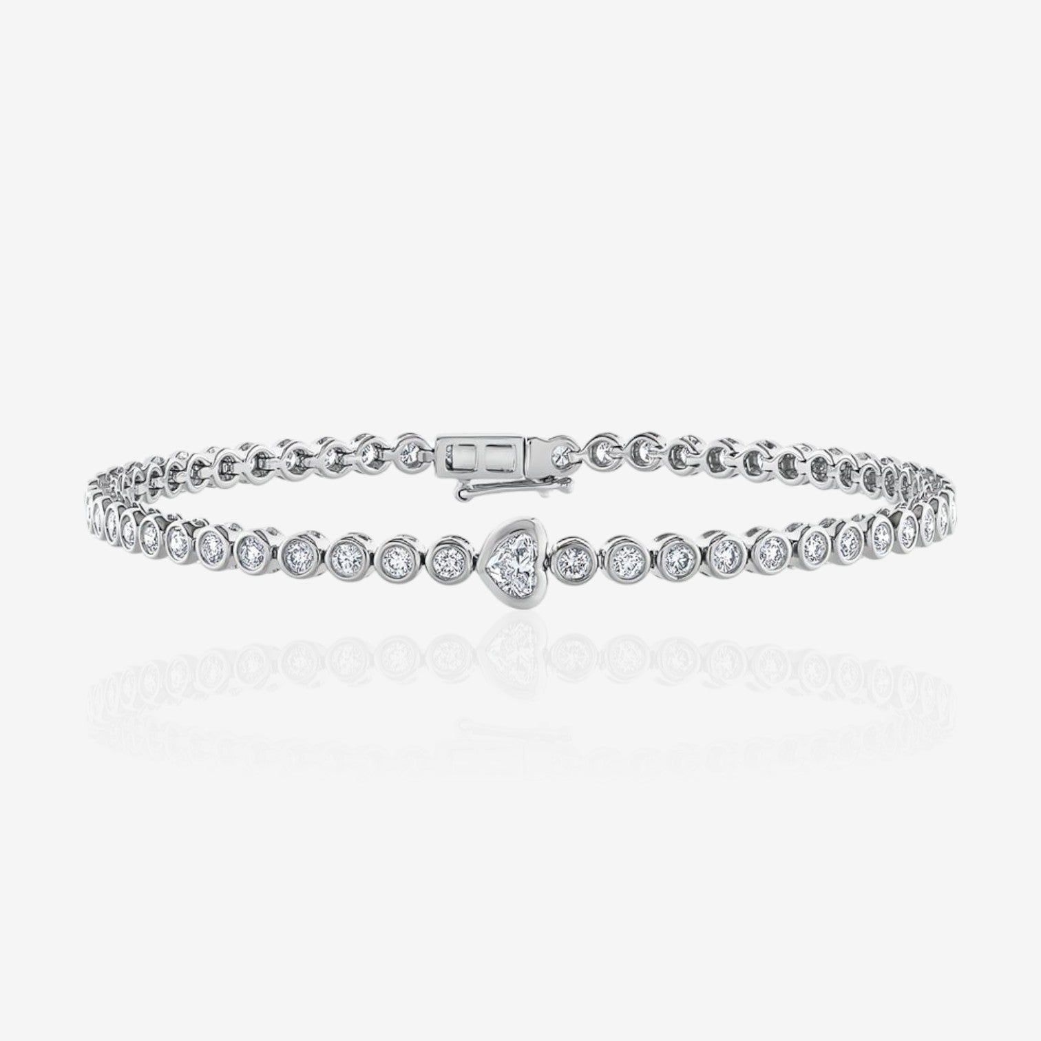 Single Station Bezel Set Heart Diamond Tennis Bracelet