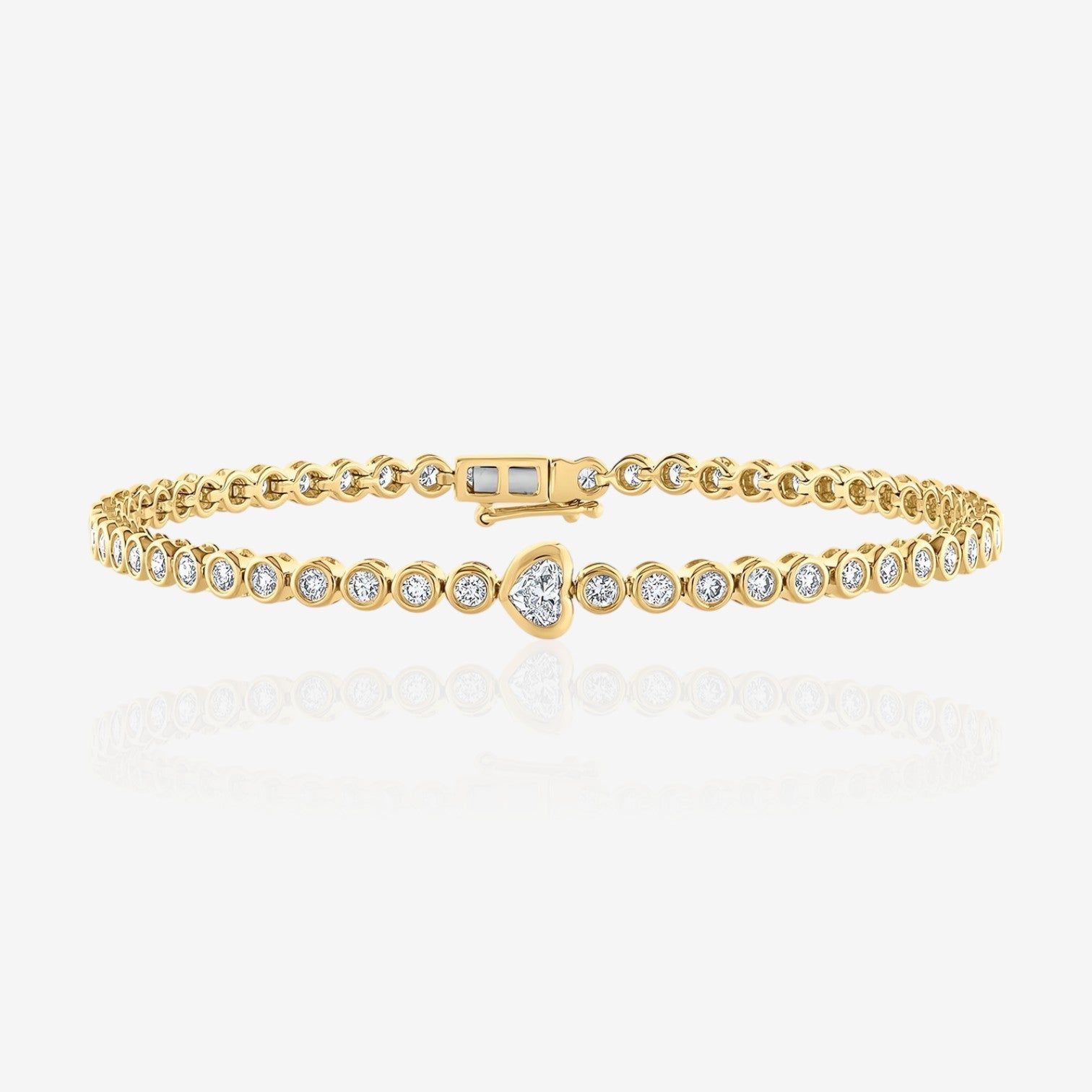 Single Station Bezel Set Heart Diamond Tennis Bracelet