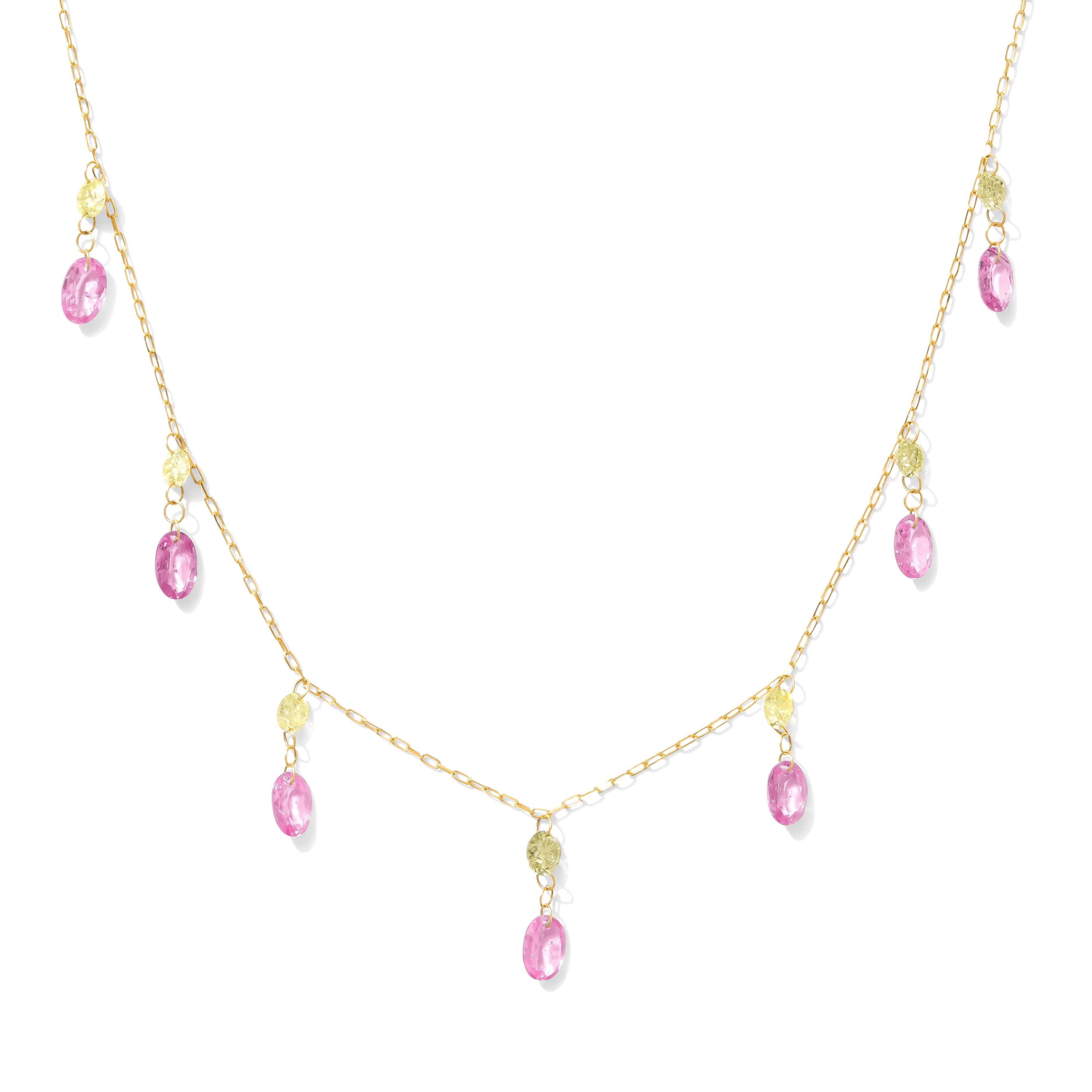 18kt Yellow Gold 4.82 CTW Diamond & Pink Sapphire Oval Drop Necklace