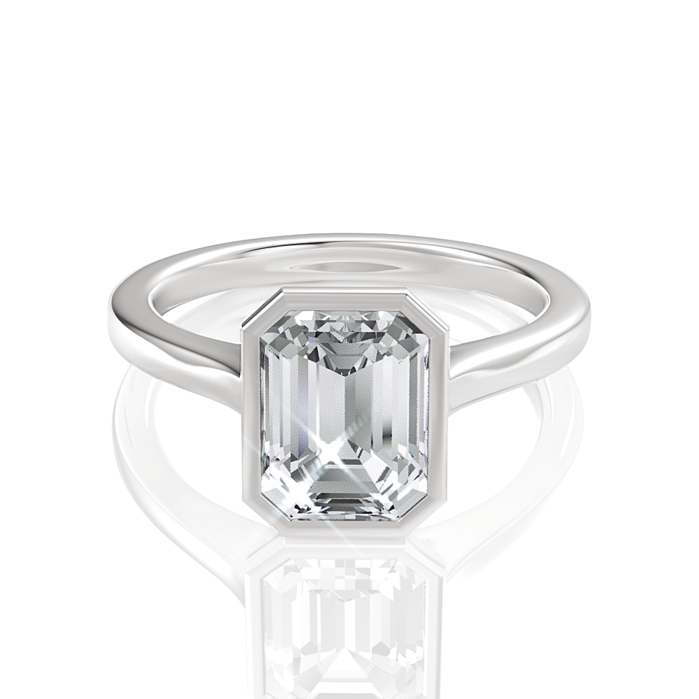 The Dara Emerald Cut Platinum Bezel-Set Solitaire Engagement Ring