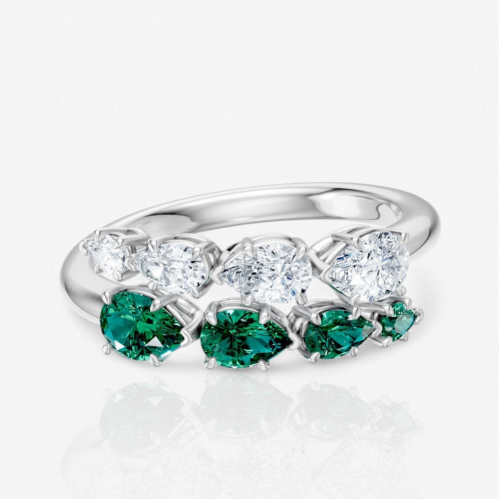 Pear-Shaped Lab-Grown Diamond & Emerald Bypass Ring